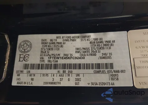 2019 Ford F-150 Platinum from USA, damaged, VIN 1FTEW1E45KFC92430